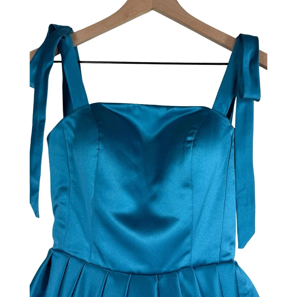 Witness of Love Teal Blue Satin Corset Back Tie Strap Mini‎ Dress Size 0 NWT